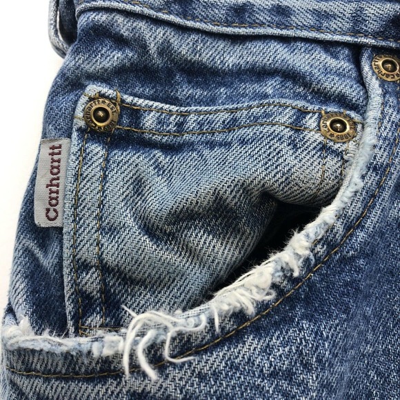 Carhartt B21 Blue Flannel Lined Relaxed Straight Denim Work Jeans Men 34 x 31 - Picture 3 of 6